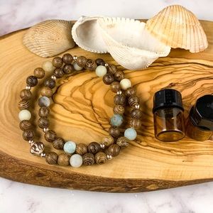 Wrap bracelet with Amazonite and Wood Beads